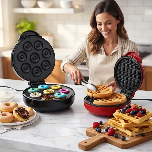 Donas 7 Mas Wafflera Individual Kit Maquina De Mini Figostor Negro