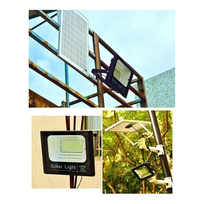 Foco Solar 200w + Panel Solar + Control + Kit De Instalacion