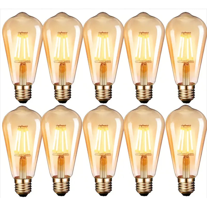Pack 10 Ampolletas Filamento Led Vintage E27, 4w De Luz Cálida Blanco Cálido