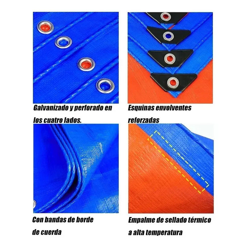 Carpa Lona Cobertor Impermeable Multiusos 8x12 M Azul Y Naranja