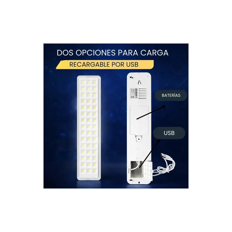 Pack X2 Lámpara Luz Led De Emergencia Recargable 20 Hrs Blanco