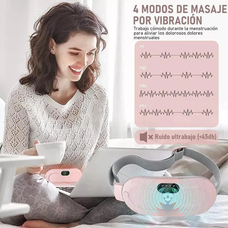Cinturón Calentador Usb Para Cólicos Menstruales Con Masaje Y Terapia De Calor Abdominal Portátil Rosa