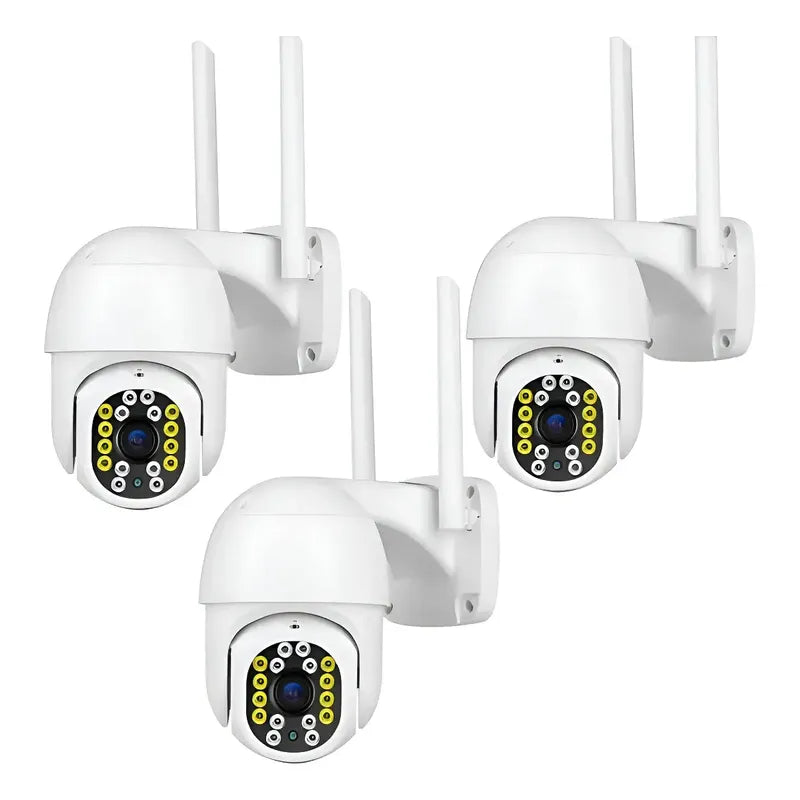 Pack De 3 Cámaras De Vigilancia Domo Figostore Wi-fi Para Exterior Con Visión Nocturna Y Audio Bidireccional Blanco