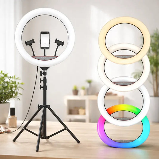 Aro De Luz Led Suave Para Fotografia Con Soportes Celular Fi Negro Luz Cálida - Luz Fría Luz Amarilla