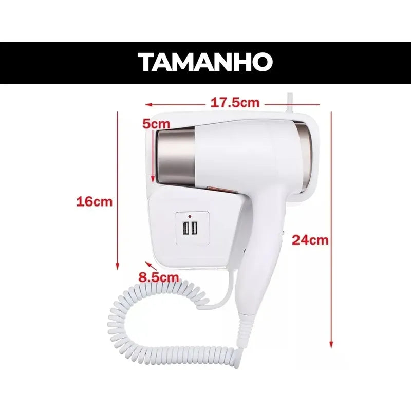 Secador De Pelo 1300w Con Soporte Y Puerto Usb Cargador Blanco