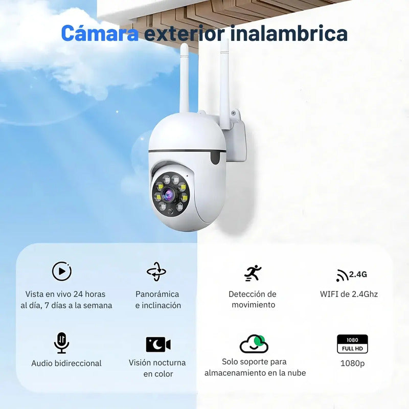 Cámara De Seguridad Domo Wi-fi Exterior/interior 360° Con Visión Nocturna Y Audio Bidireccional Full Hd Blanco