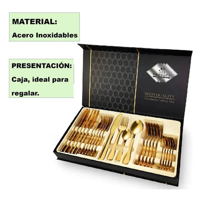 Cubiertos Servicios Set De 24epcs Acero Inoxidables Oro Dorado