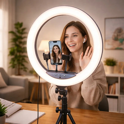Aro De Luz Led Suave Para Fotografia Con Soportes Celular Fi Negro Luz Cálida - Luz Fría Luz Amarilla