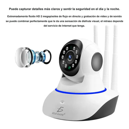 Camara Ip Wifi Hd Motorizada Vision Nocturna 360° Blanco