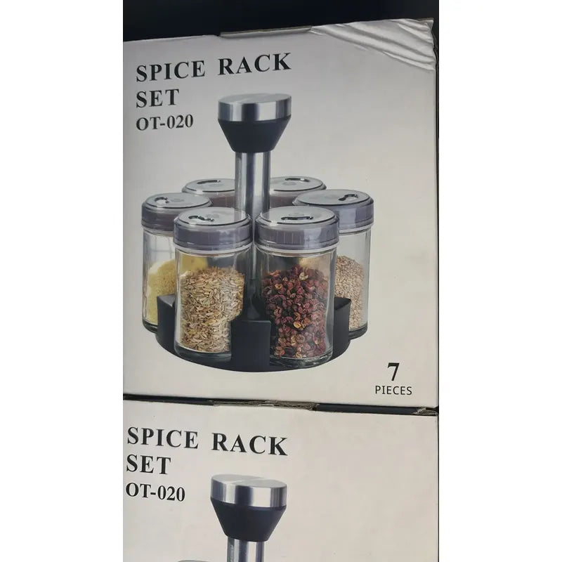 Set Condimentero Vidrio Giratorio Cocina Especiero Premium Plateado