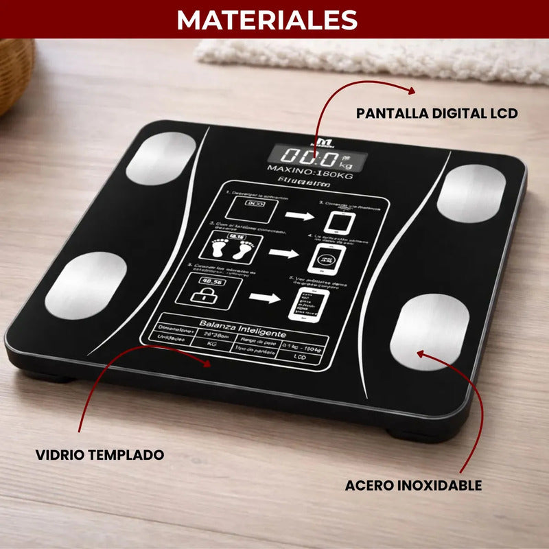 Balanza Pesa Digital Inteligente App Bluetooth Bascula Baño Negro