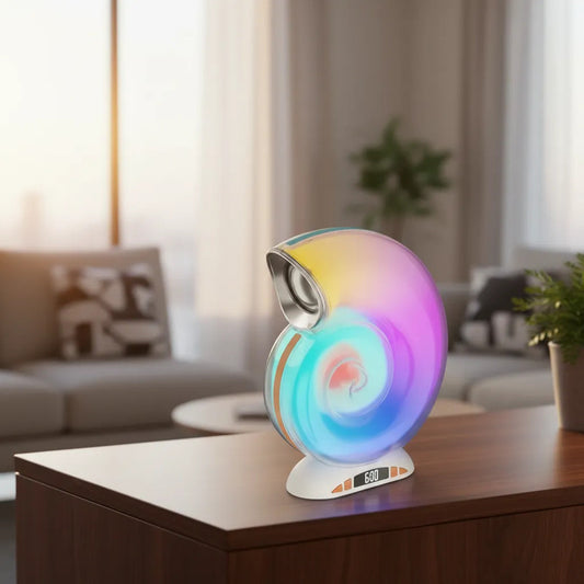 Lampara Parlante Bluetooth Reloj Despertador Caracol Figonew Blanco Con Luz Multicolores