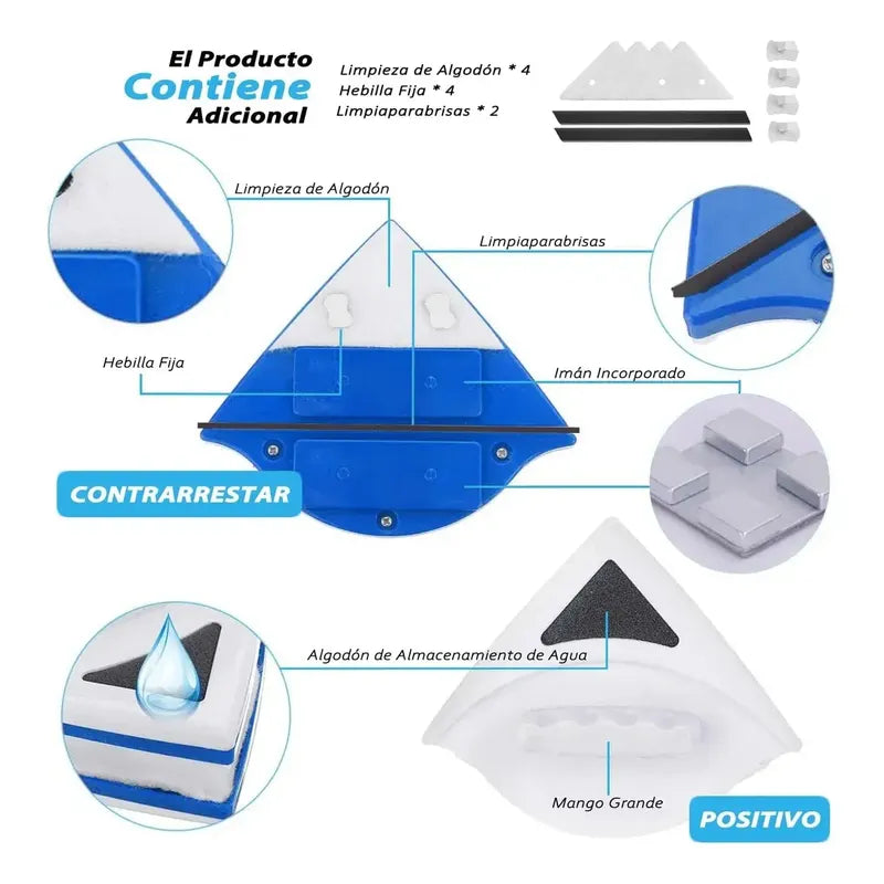 Limpia Vidrios Magnético Ventanas Hogar Triangular