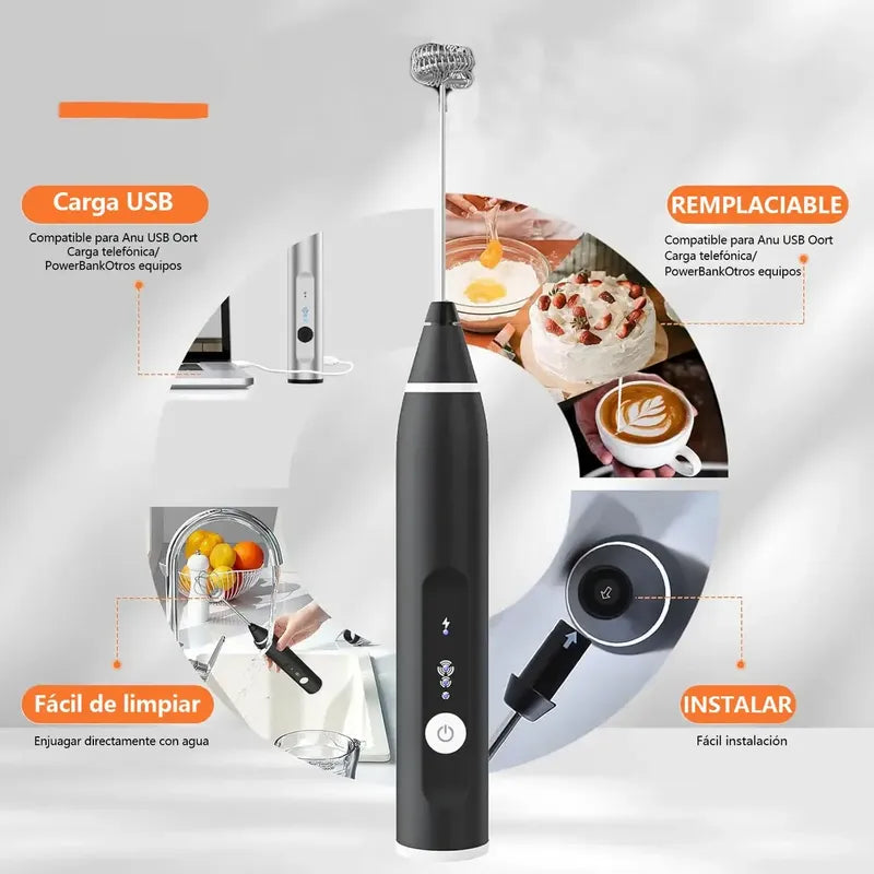 Batidora Eléctrica Mini Recargable Para Café Y Leche Betensh Negro-228094-262242 B45