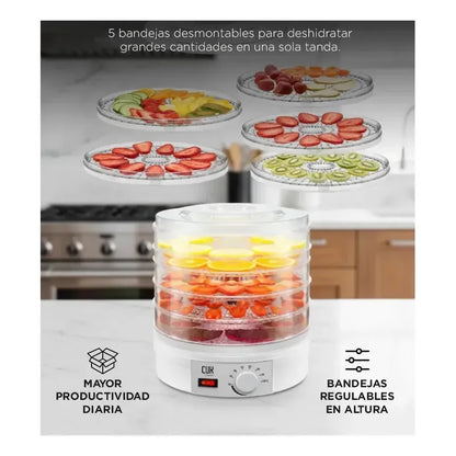 Deshidratador De Alimentos Con 5 Bandejas Y Termostato, Para Frutas Y Verduras Blanco
