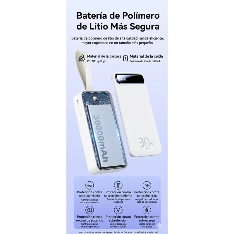 Powerbank Vidvie 30000 Mah Cargador Portatil Viaje Premium Blanco