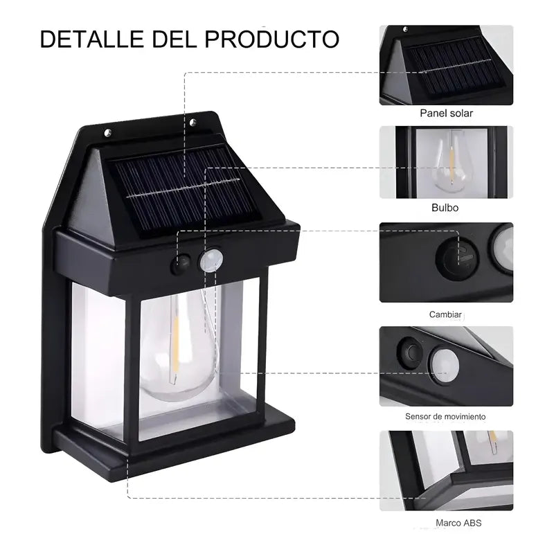 Lámpara De Pared Solar Para Exteriores, Led, Colonial, Vinta Negro