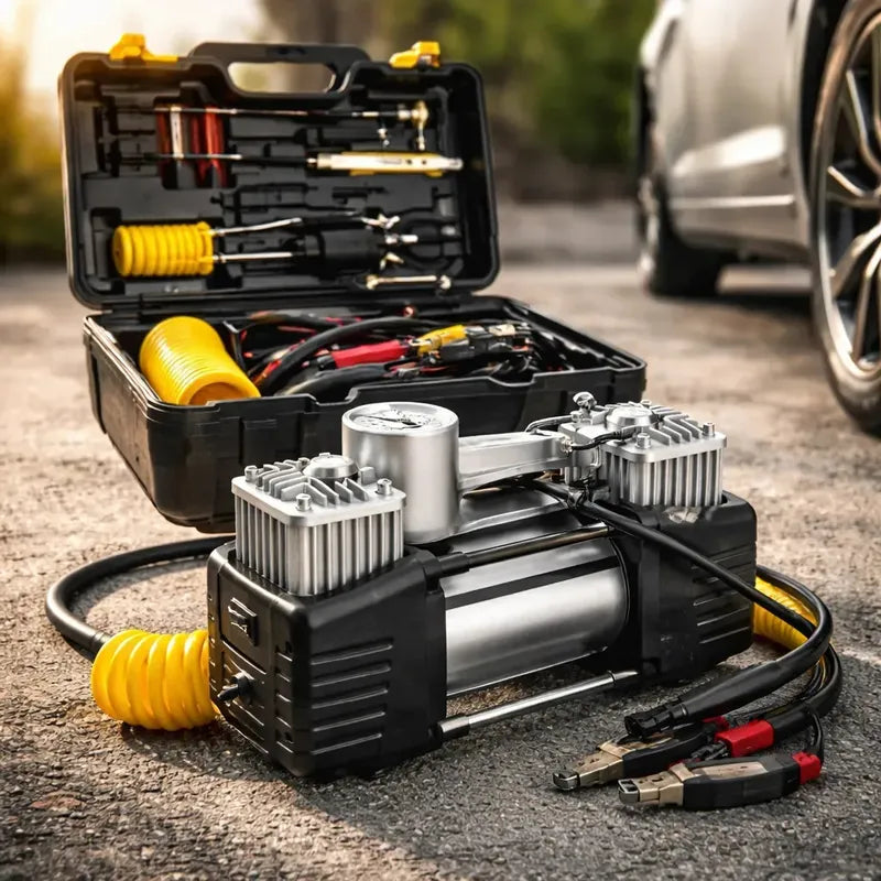 Compresor Aire Metalico Doble Cilindro 160 Psi Inflador Neumaticos Auto Camioneta Bote Maleta Herramientas Figoimport Gris 60hz
