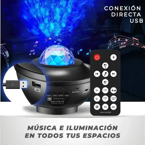 Proyector Galaxy De Estrellas Led Con Sonido Bluetooth Negro