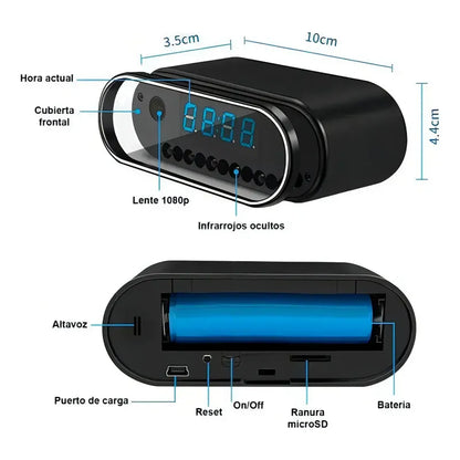 Reloj Despertador Cámara Oculta 1080 Wifi Detecta Movimiento