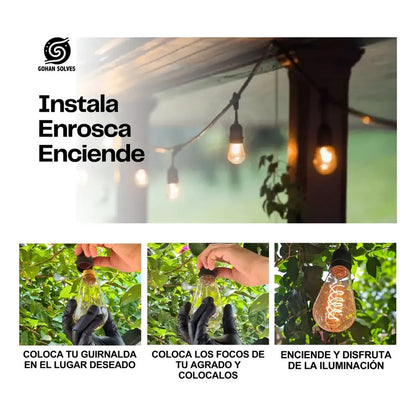 Guirnalda Impermeable 10 Metros Sin Ampolletas E27  Negro