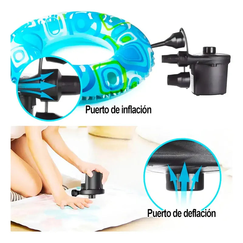 Bomba De Aire Eléctrica Portátil Para Inflables Y Colchones, Con Función Inflador Y Desinflador