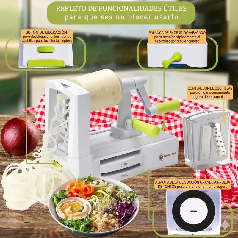 Cortador Espiralizador De Verduras Con 5 Cuchillas Y Contenedor  Figostore Blanco