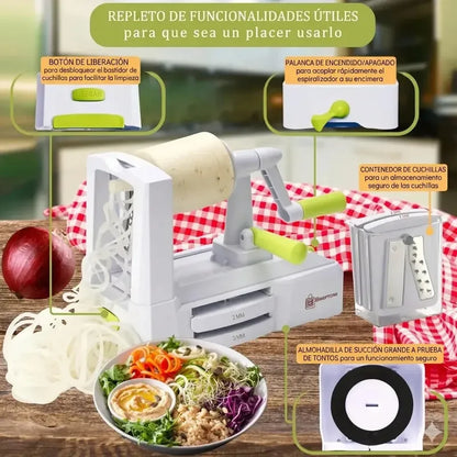 Cortador Espiralizador De Verduras Con 5 Cuchillas Y Contenedor  Figostore Blanco