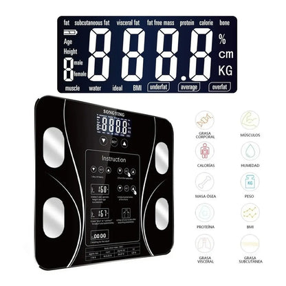Bascula Digital Electrónica Medidor Peso Y Grasa Corporal Negro