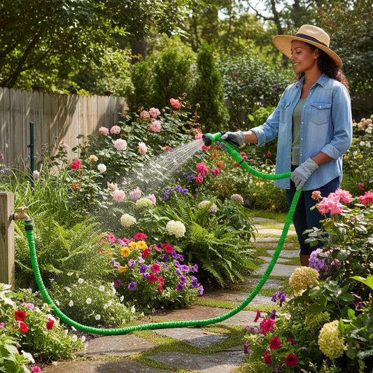 Manguera Retráctil Expandible Magic Hose 45m Verde Jardín Conecta Pitón Verde