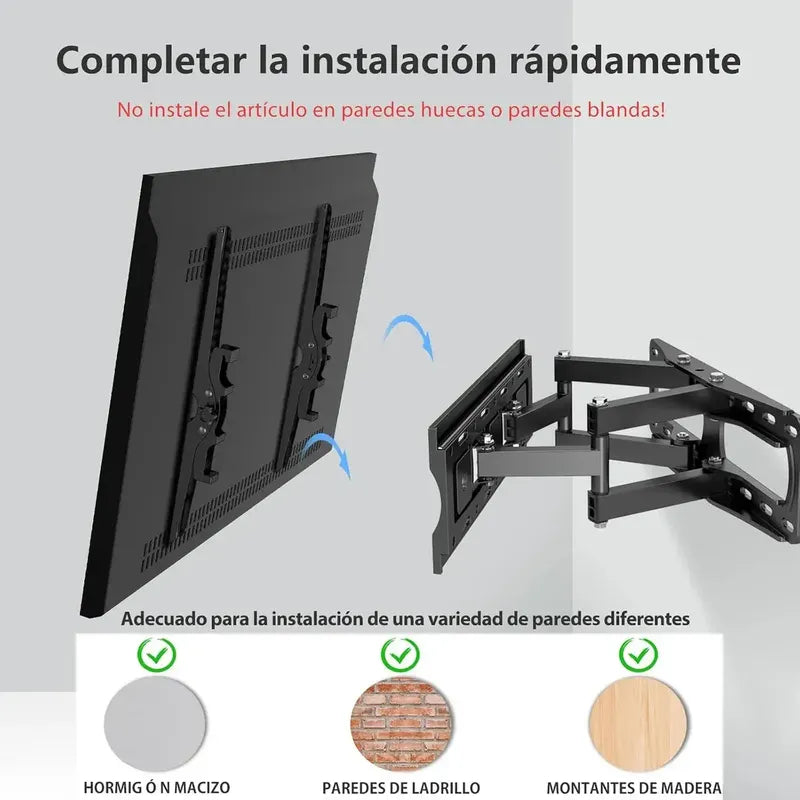 Figoimport Soporte De Pared Para Tv De Dos Brazos Articulados Que Se Adapta A La Mayoría De Televisores Led, Lcd, Oled De Pantalla Plana, Inclinable De Movimiento Completo Giratorio Figo Store Negro