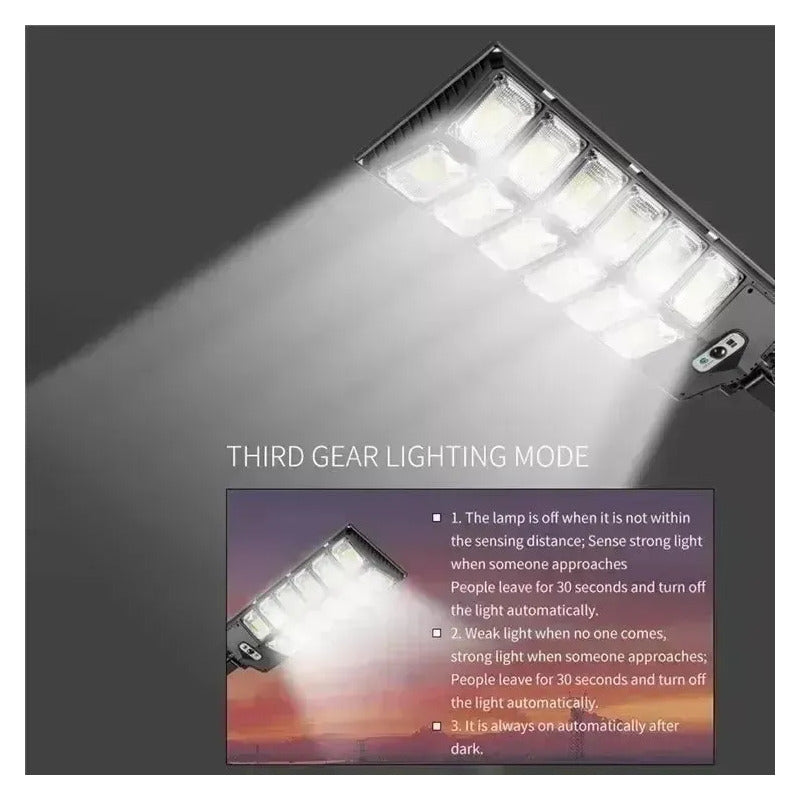Foco Led Solar Proyector Pack X3 Sensor De Movimiento 400w Negro Blanco Frío