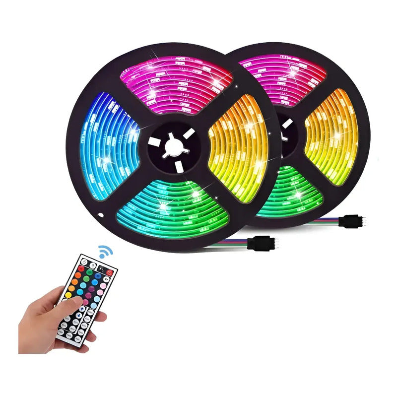 Kit 10 Metros Tira Luces Led Rgb 3528 + Fuente + Control Rgb