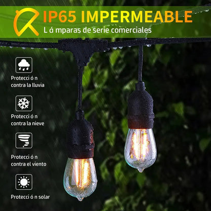 Guirnalda Terraza Patio Ampolletas Incluidas Soquetes 10 Mtr Negro