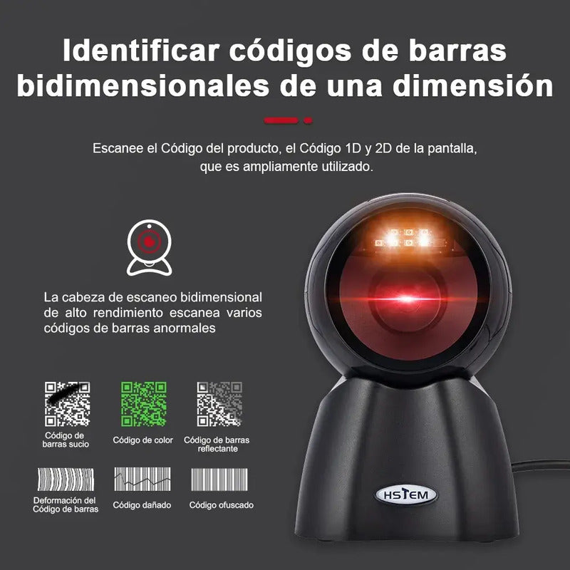 Lector De Códigos De Barras Fijo Figostore 1d Y 2d Usb, Láser Con Soporte Negro