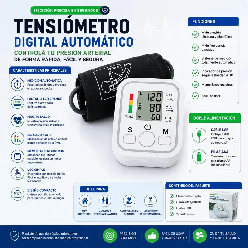 Kit De Monitoreo Medico Tensiometro Oximetro Termometro Dedo Blanco