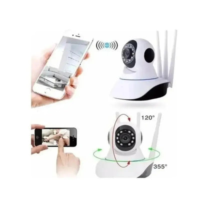 Camaras Ip Wifi Hd Vision Nocturna 360° Figoimport Pack X2 Blanco Cámara De Seguridad Wifi Inalámbrica 3 Antenas, Ip Cámara De Vigilancia Visión Nocturna, Seguimiento Inteligente Automático Blanco