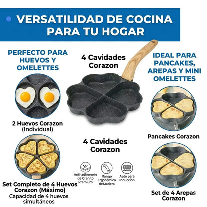 Sarten Corazon 4 Cavidades Antiadherente Huevos Y Arepas Negro