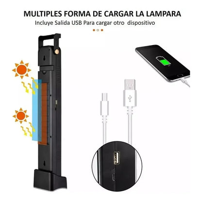 Lámpara 48 Led Solar Foco Luz Emergencia Recargable  Negro