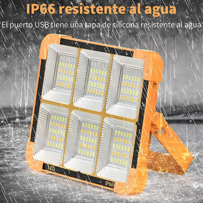Reflector Led Solar Portátil De 1000 W Para Exteriores Con Power Bank Naranja Blanco Frío/blanco Cálido
