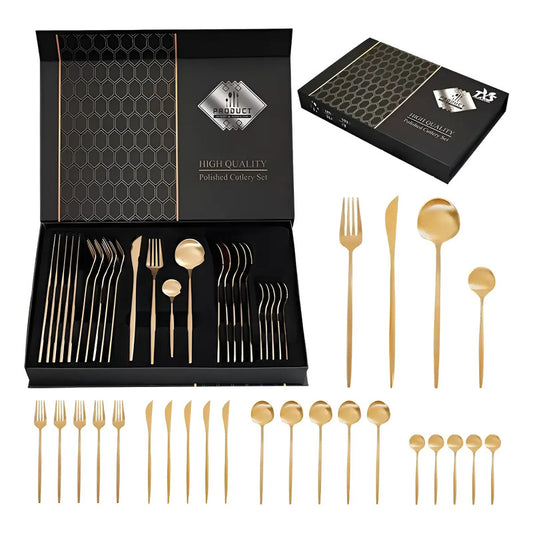 Cubiertos Servicios Set De 24epcs Acero Inoxidables Oro Dorado