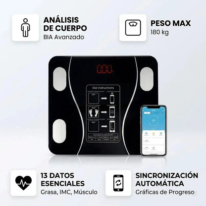 Balanza Pesa Digital Inteligente App Bluetooth Bascula Baño Negro