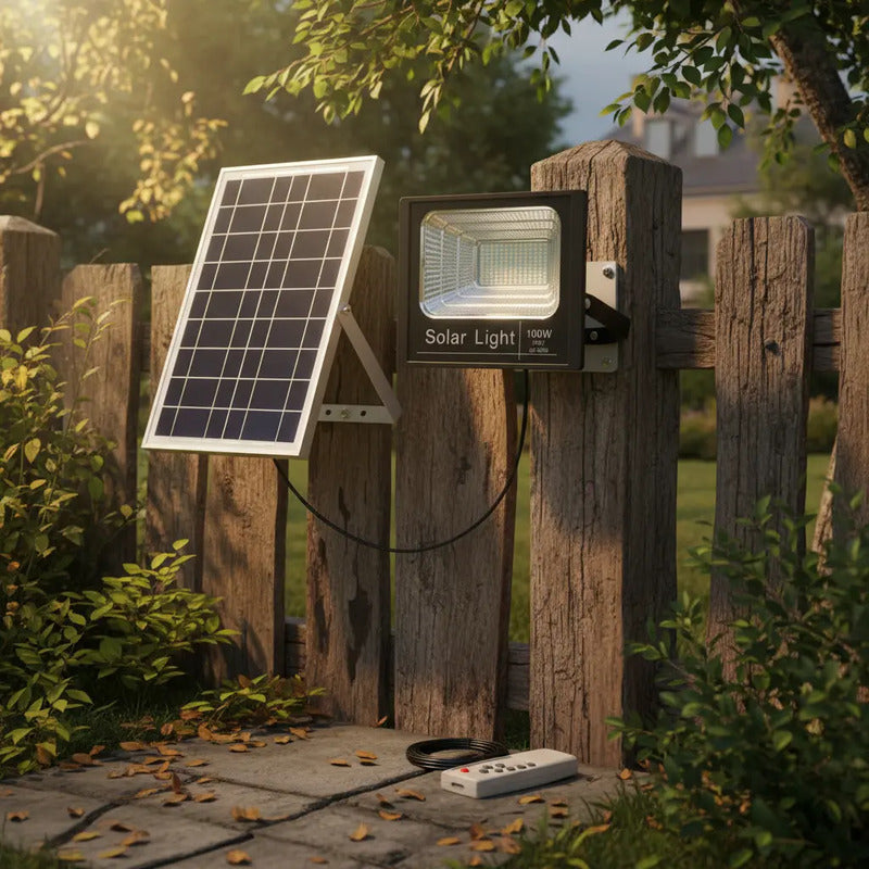 Foco Led Solar 100w Luminaria + Control Remoto Y Panel