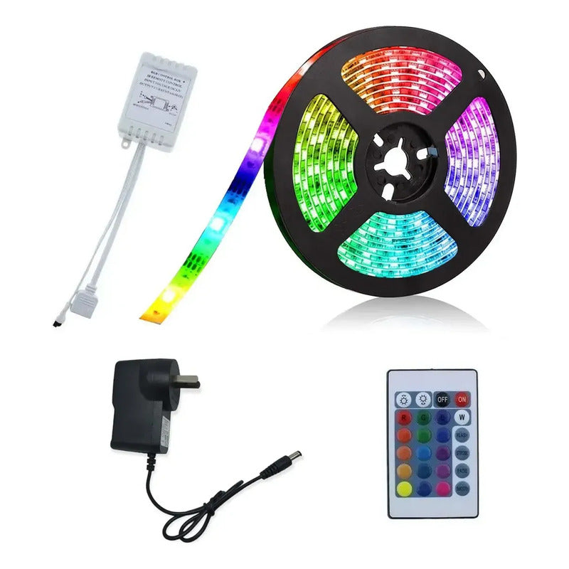 Kit 10 Metros Tira Luces Led Rgb 3528 + Fuente + Control Rgb