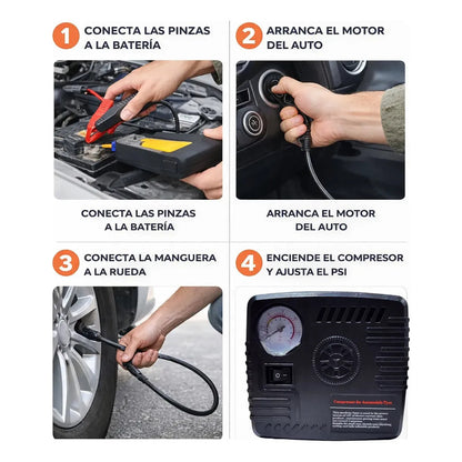 Partidor Cargador Powerbank Bateria Auto + Inflador De Rueda