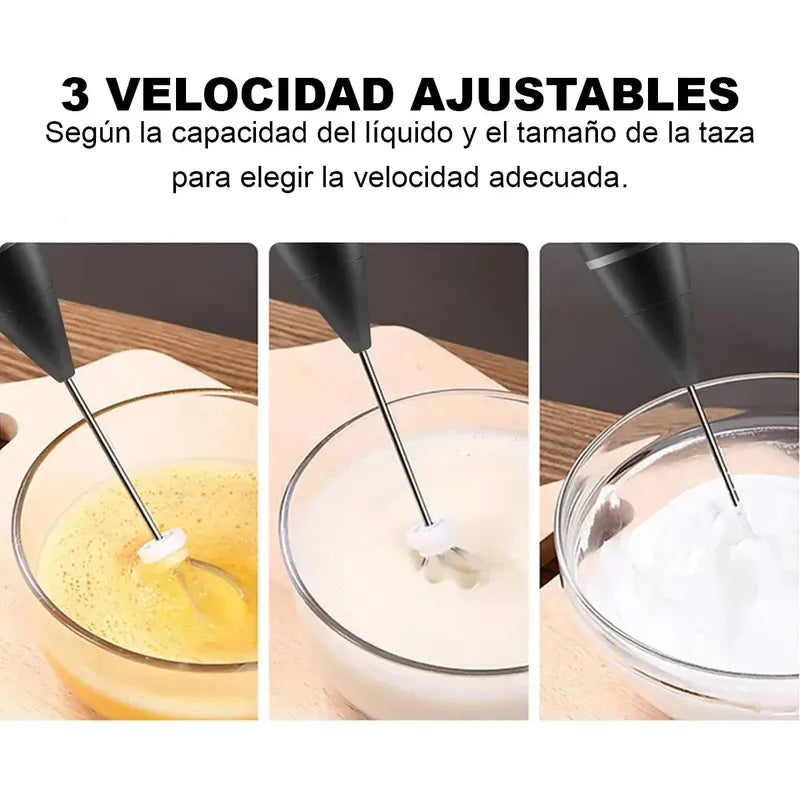 Pack X2 Mini Batidor Revolvedor De Café Y Espuma Leche Negro