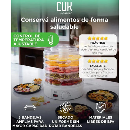 Deshidratador De Alimentos Con 5 Bandejas Y Termostato, Para Frutas Y Verduras Blanco