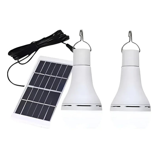 Ampolleta  Pack X2 Led 5w Solar Con Panel 7 Horas De Luz Blanco Frío