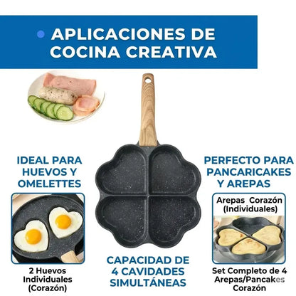 Sartén Antiadherente De Granito Con 4 Cavidades De Corazón, Para Inducción Y Gas Negro