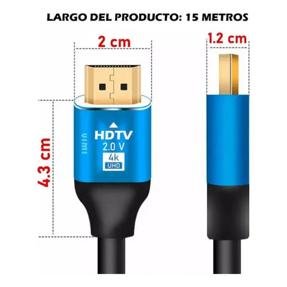 Cable Hdmi Ultrahd 4k 20 Metros Reforzado Full Hd